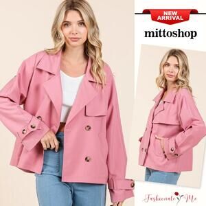 Mittoshop Double Breasted Long Sleeves Front Button Trench Coat Jacket | Rose